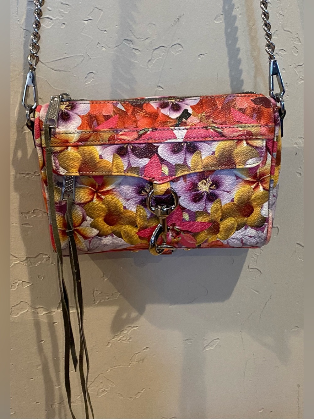 Rebecca Minkoff EUC Floral Crossbody Bag with chain detail strap & suede strap - Picture 2 of 11